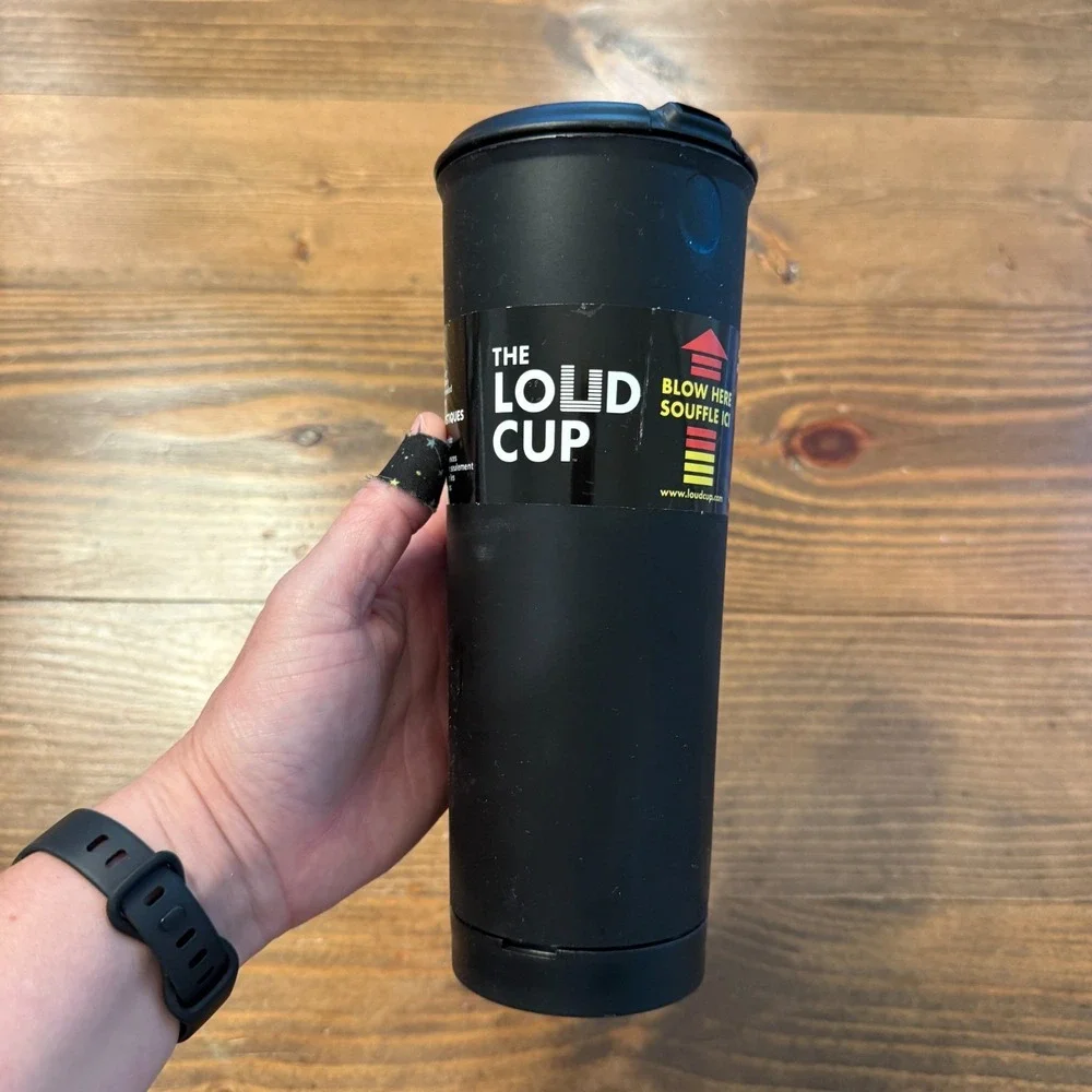 The Loud Cup Black Whistle Cup Sports Mom Tumbler Horn Noise Maker